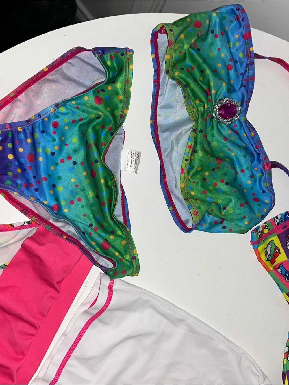 Girls Pink & Multicolor Rash Guard Swim Set